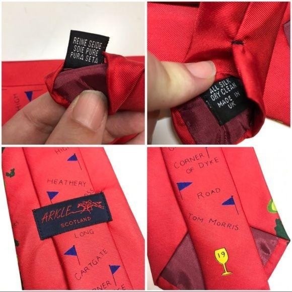 ARKLE SCOTLAND Vintage Silk Tie Red Golf Graphic Men’s necktie New - Picture 8 of 8